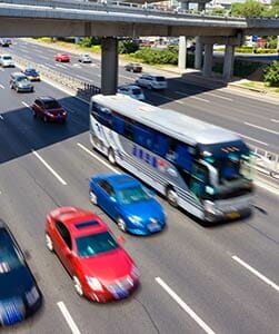 Bus and Cars on Highway