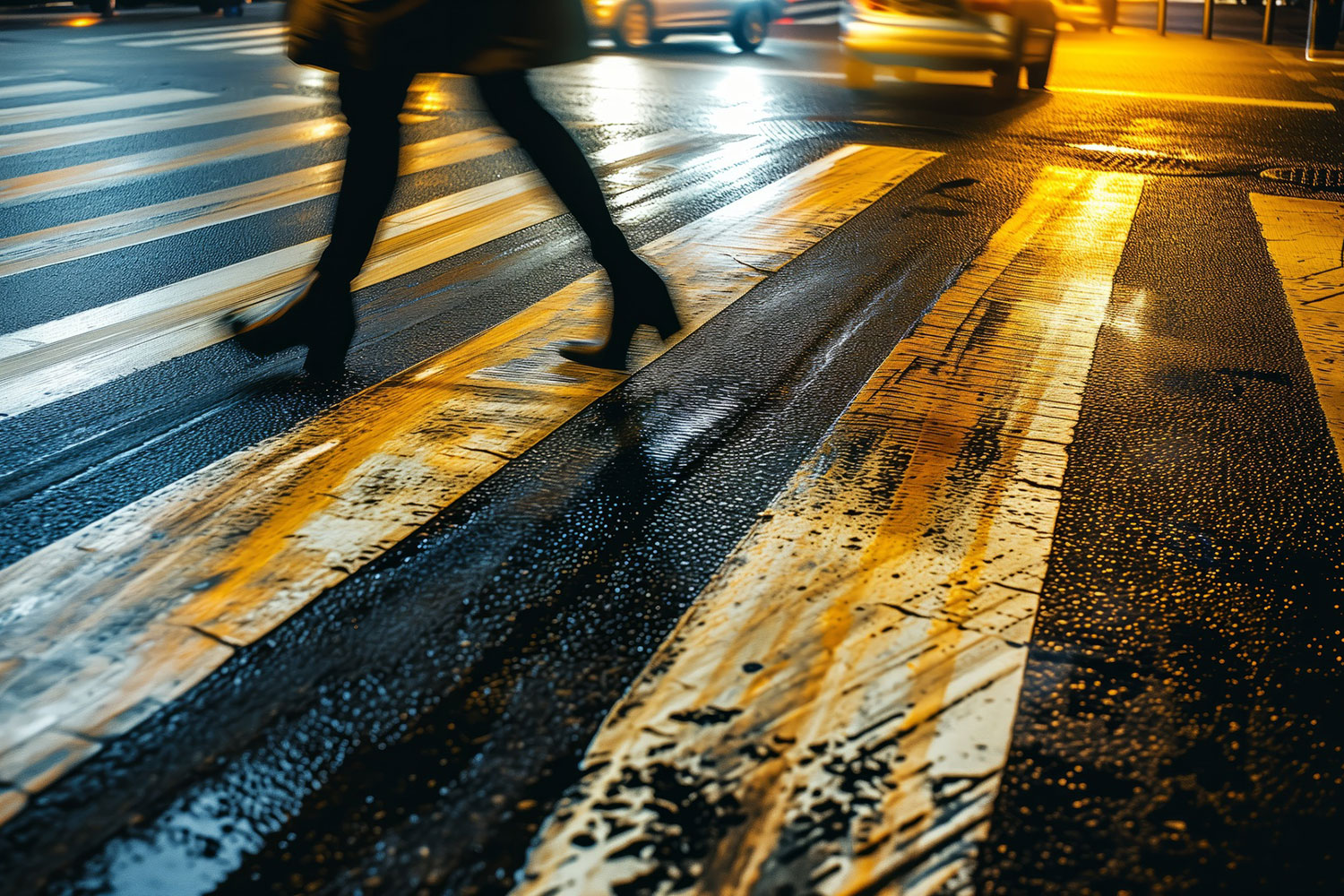 Person crossing a city street at night under low light, illustrating the risk of California pedestrian accidents after dark.